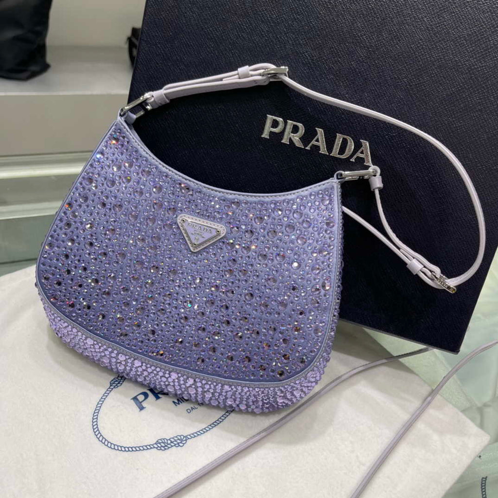 Prada 1BC169 Prada Cleo satin bag with appliqu¨¦s Purple