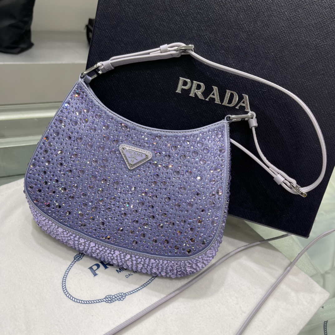 Prada 1BC169 Prada Cleo satin bag with appliqu¨¦s Purple