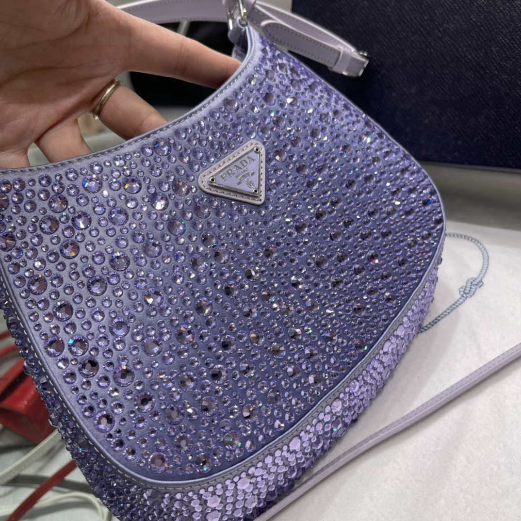 Prada 1BC169 Prada Cleo satin bag with appliqu¨¦s Purple