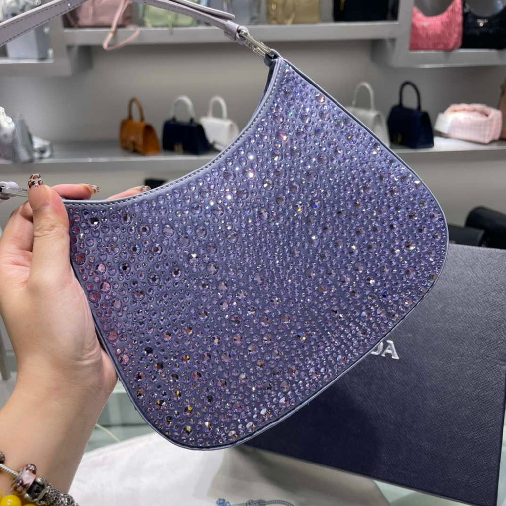 Prada 1BC169 Prada Cleo satin bag with appliqu¨¦s Purple