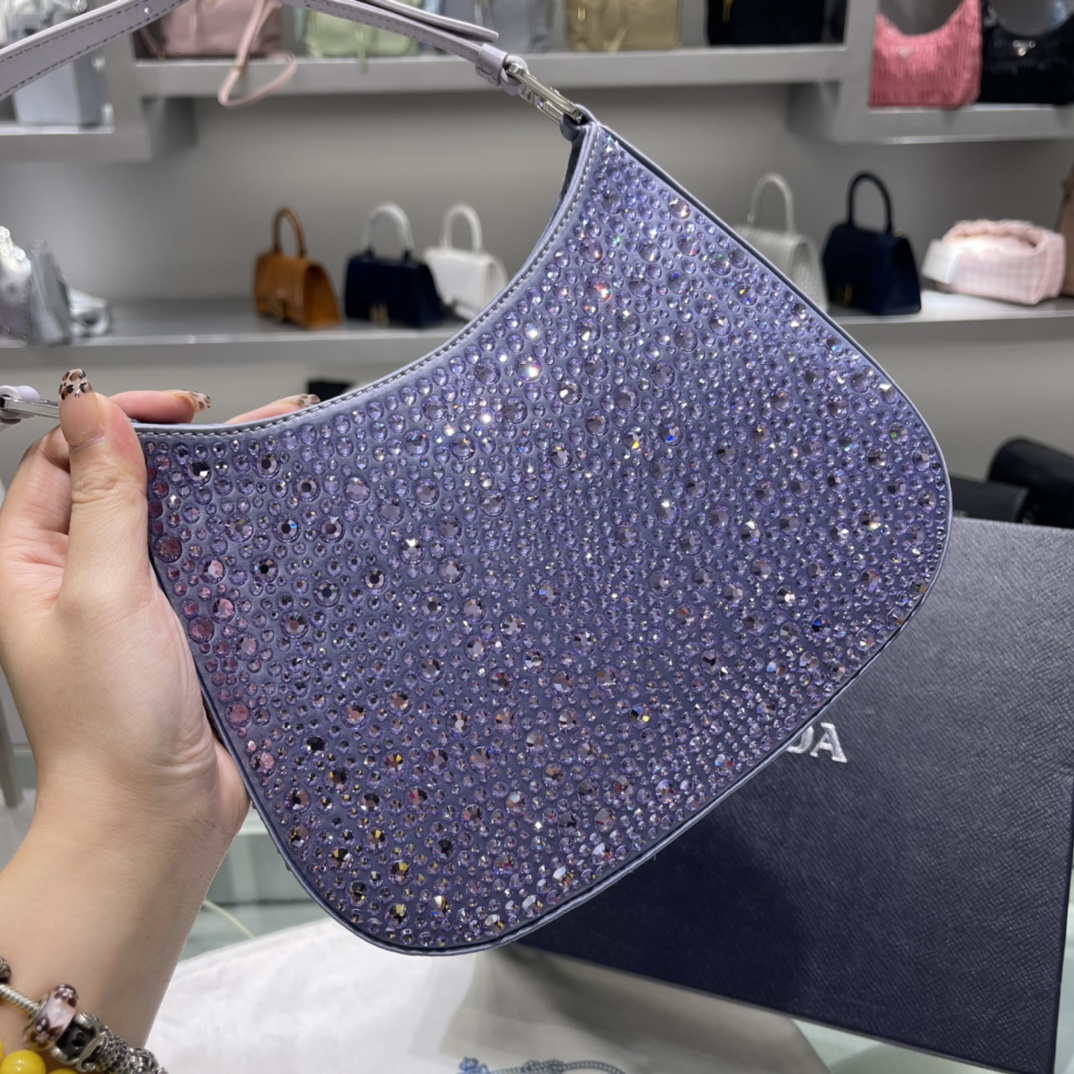 Prada 1BC169 Prada Cleo satin bag with appliqu¨¦s Purple