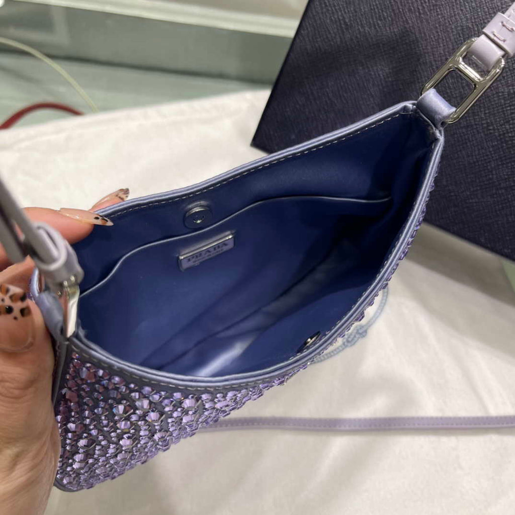 Prada 1BC169 Prada Cleo satin bag with appliqu¨¦s Purple