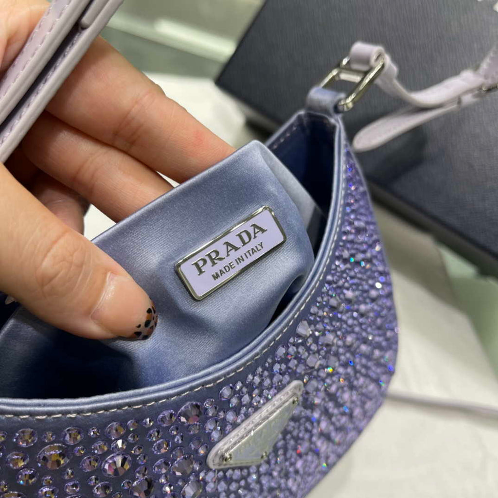 Prada 1BC169 Prada Cleo satin bag with appliqu¨¦s Purple