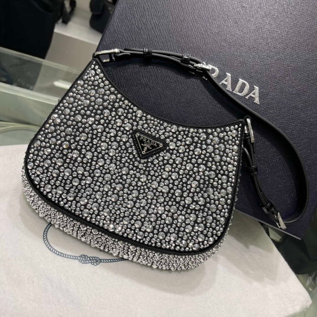 Prada 1BC169 Prada Cleo satin bag with appliqu¨¦s Black