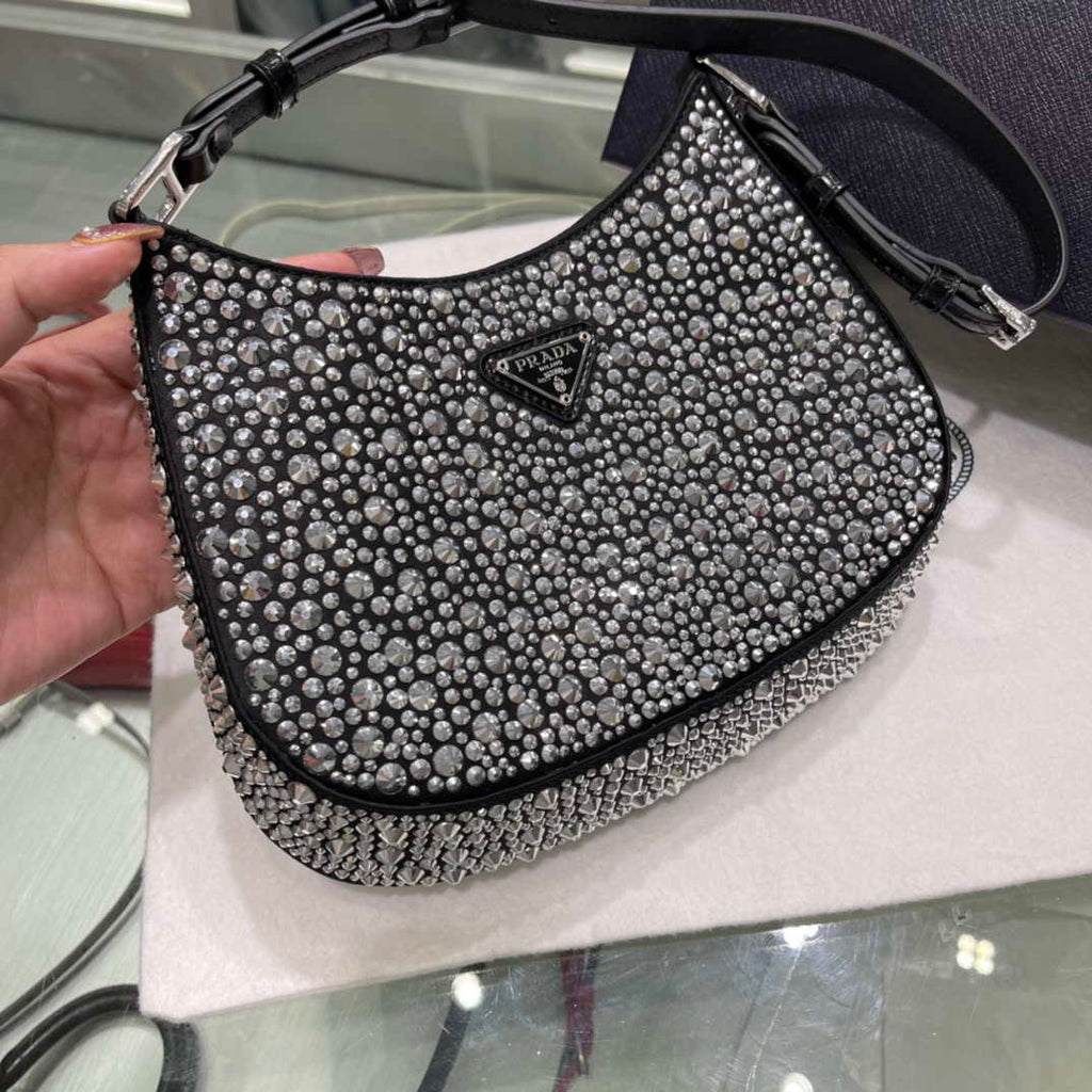 Prada 1BC169 Prada Cleo satin bag with appliqu¨¦s Black