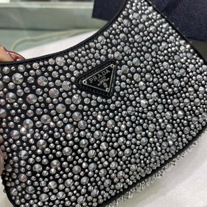 Prada 1BC169 Prada Cleo satin bag with appliqu¨¦s Black - Default Title - View 3