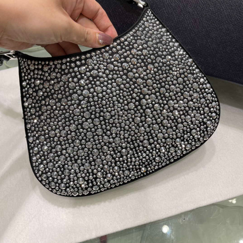 Prada 1BC169 Prada Cleo satin bag with appliqu¨¦s Black