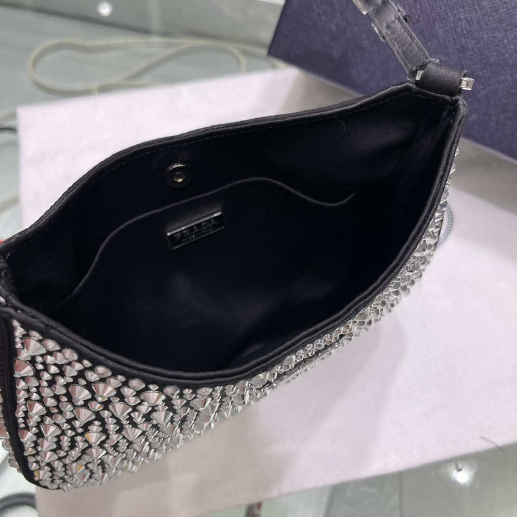 Prada 1BC169 Prada Cleo satin bag with appliqu¨¦s Black
