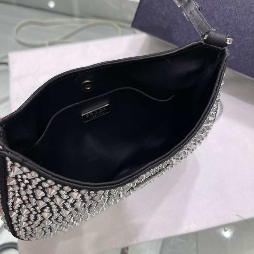 Prada 1BC169 Prada Cleo satin bag with appliqu¨¦s Black
