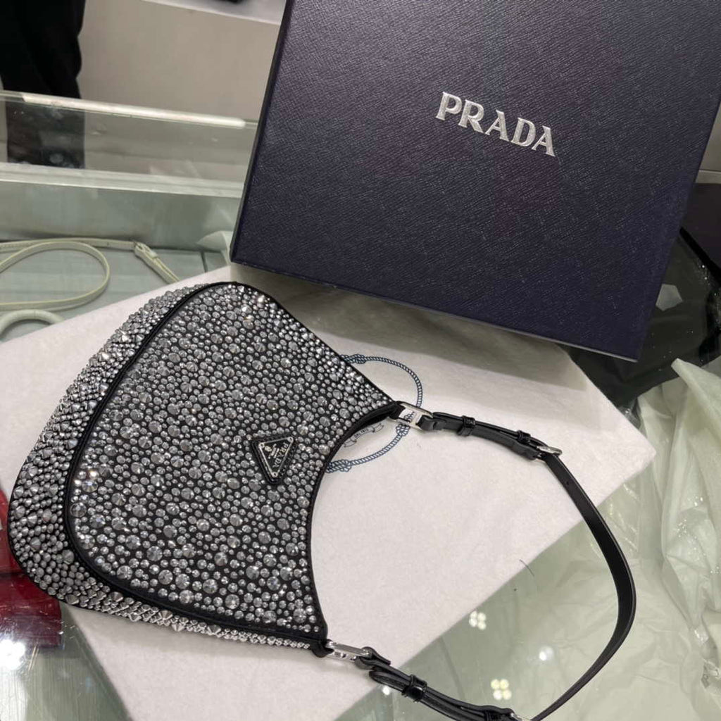 Prada 1BC169 Prada Cleo satin bag with appliqu¨¦s Black