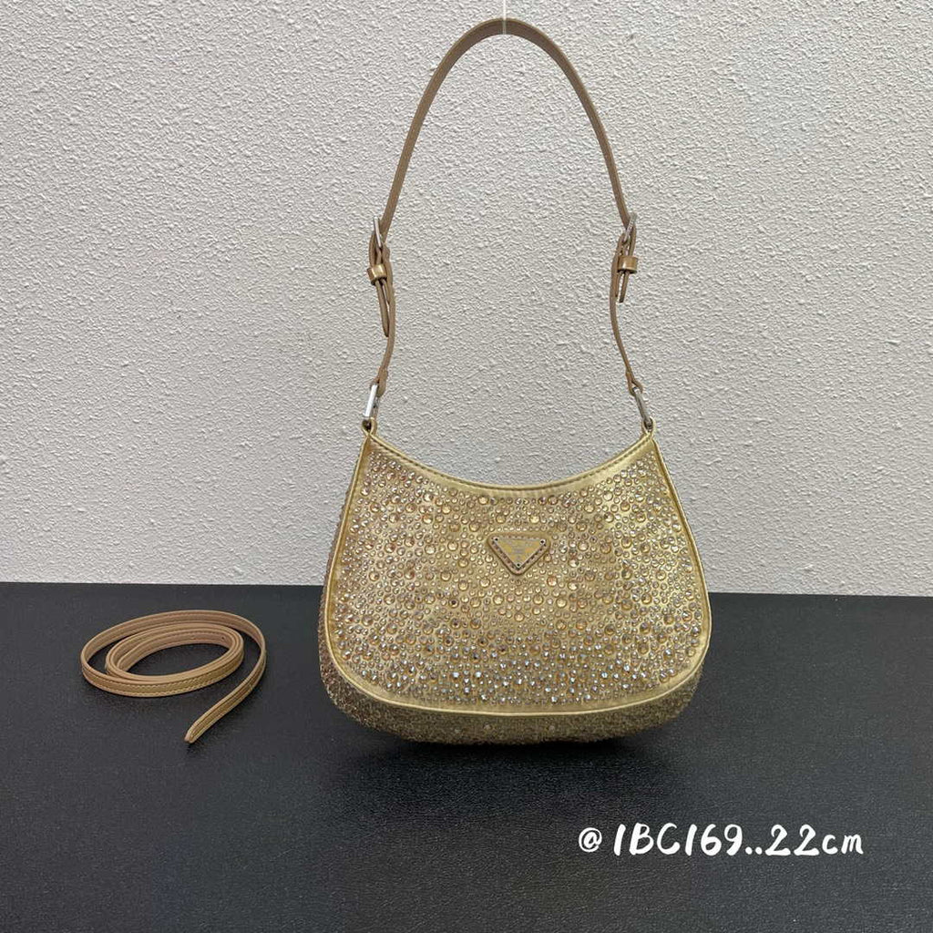 Prada 1BC169 Prada Cleo satin bag with appliqu¨¦s Gold