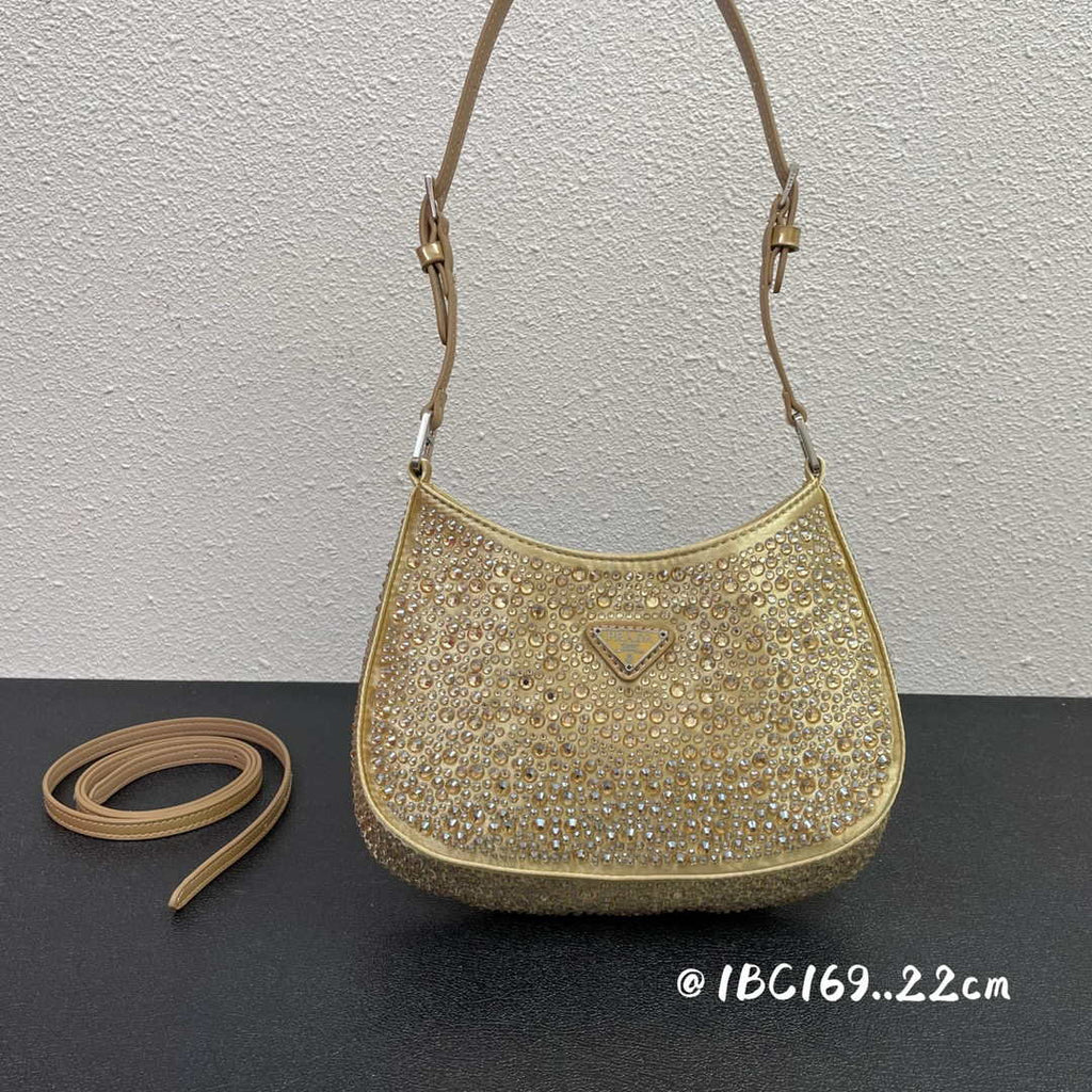 Prada 1BC169 Prada Cleo satin bag with appliqu¨¦s Gold