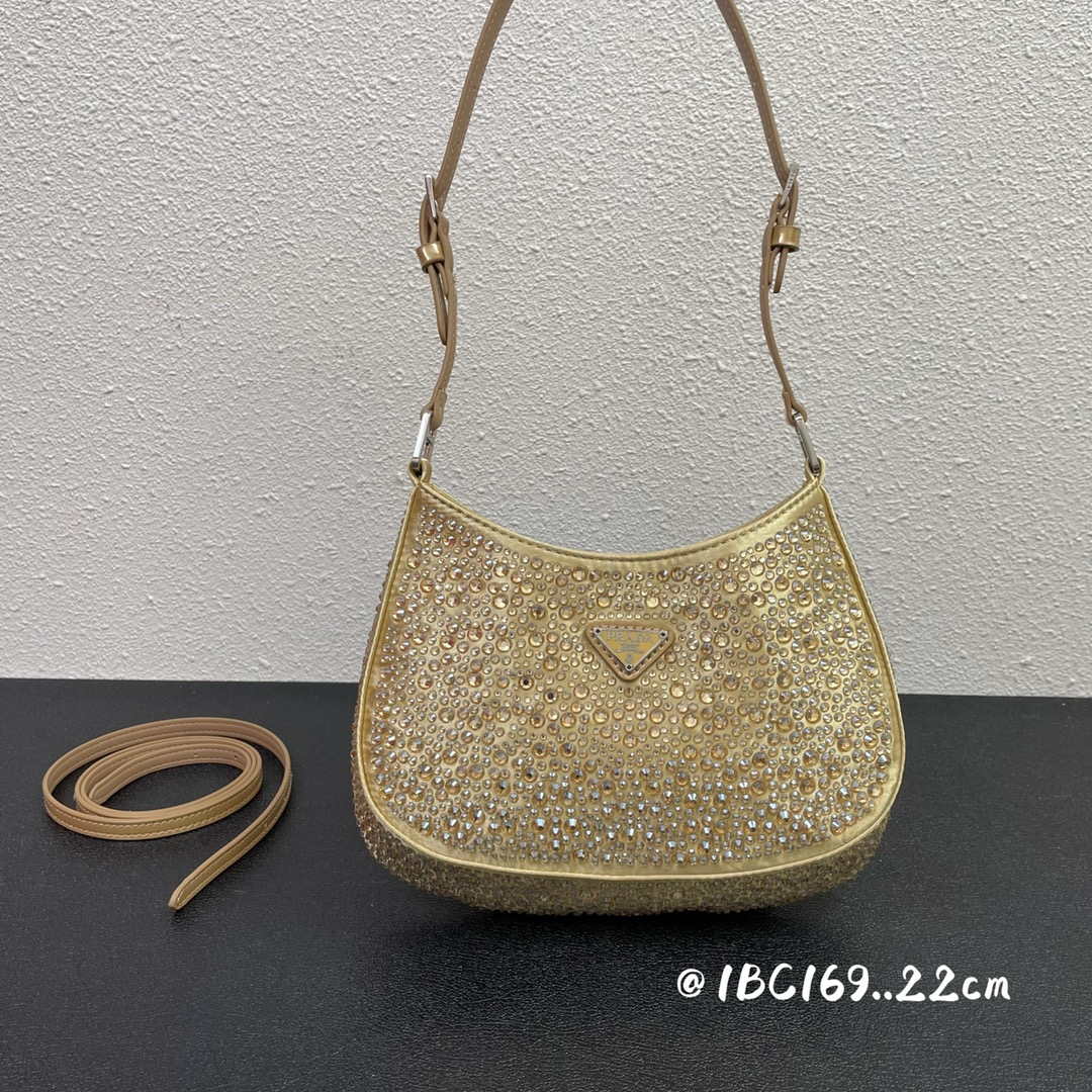 Prada 1BC169 Prada Cleo satin bag with appliqu¨¦s Gold