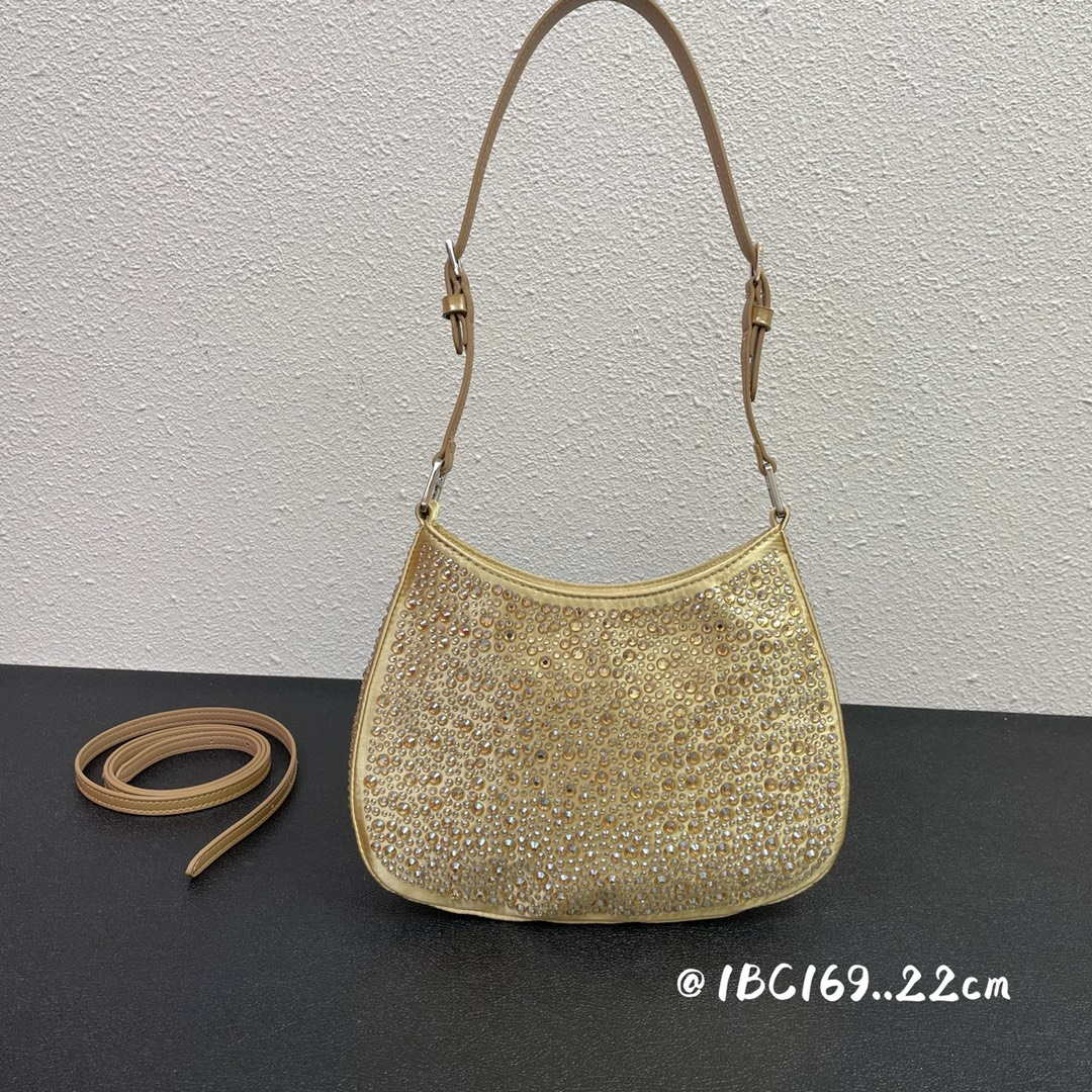 Prada 1BC169 Prada Cleo satin bag with appliqu¨¦s Gold