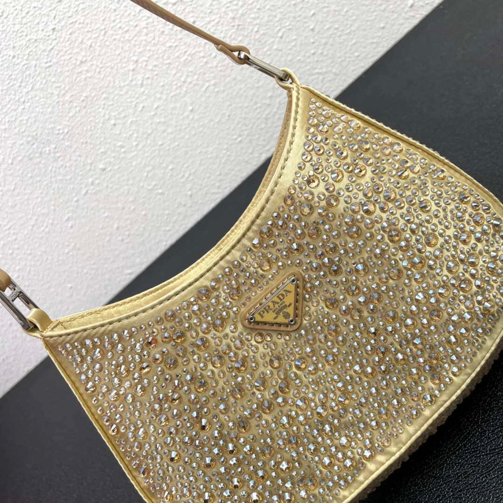 Prada 1BC169 Prada Cleo satin bag with appliqu¨¦s Gold
