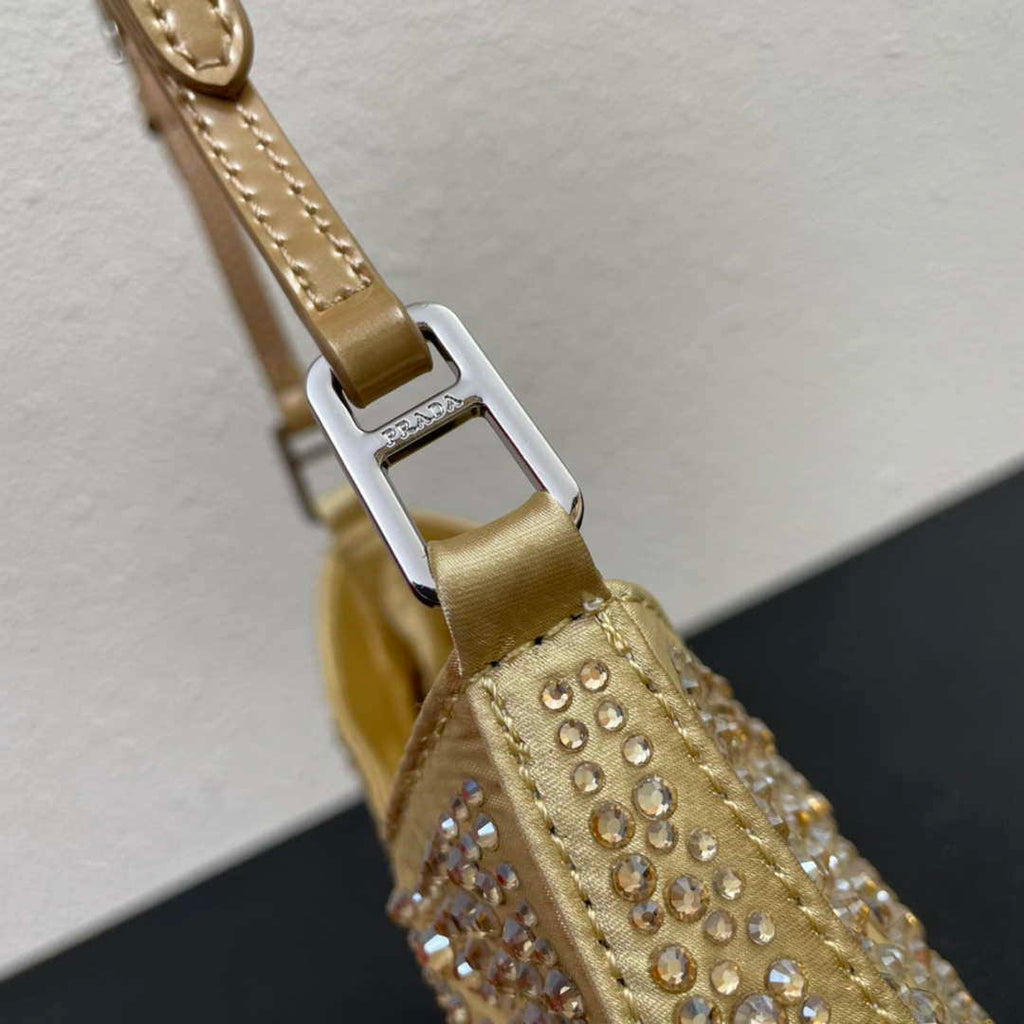 Prada 1BC169 Prada Cleo satin bag with appliqu¨¦s Gold