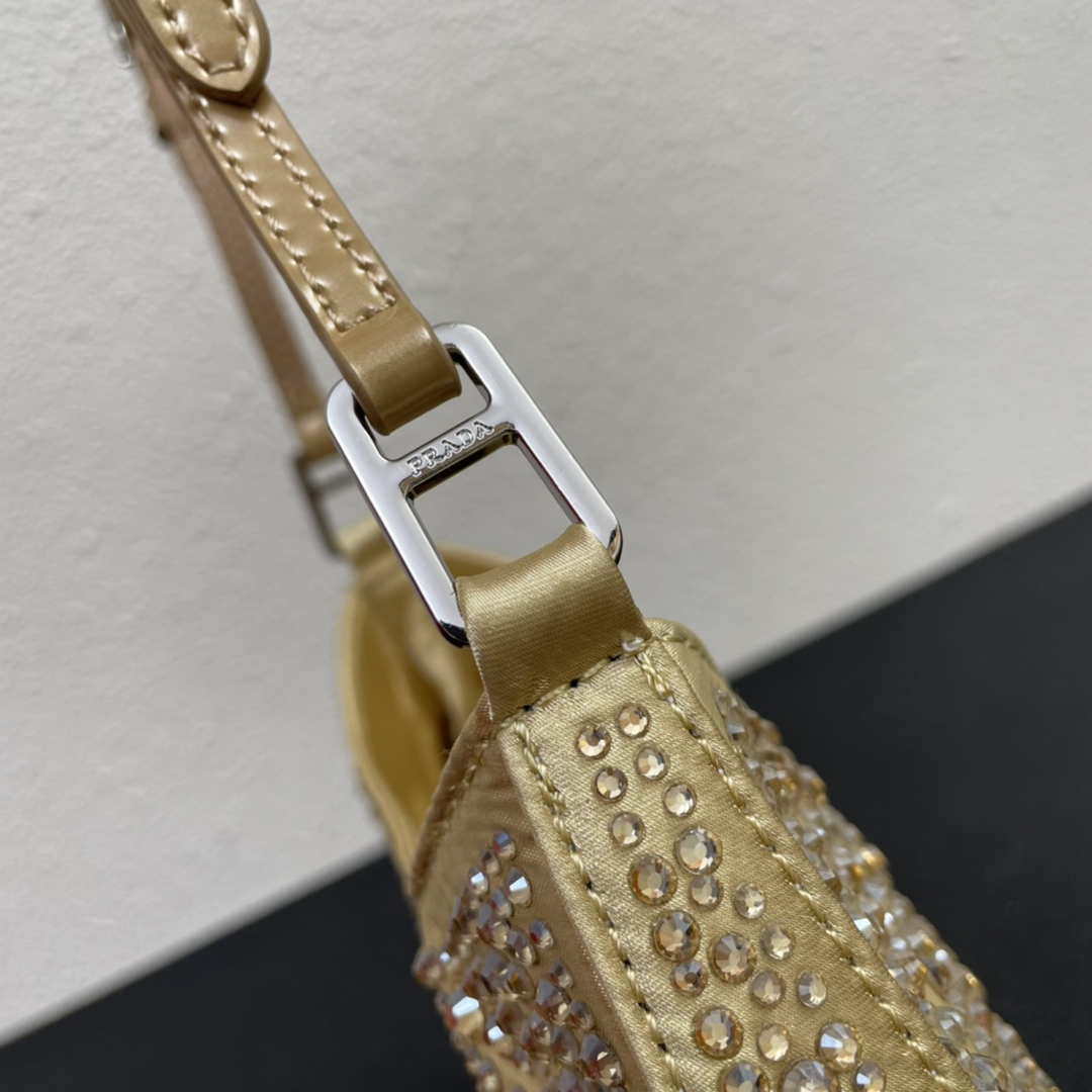 Prada 1BC169 Prada Cleo satin bag with appliqu¨¦s Gold