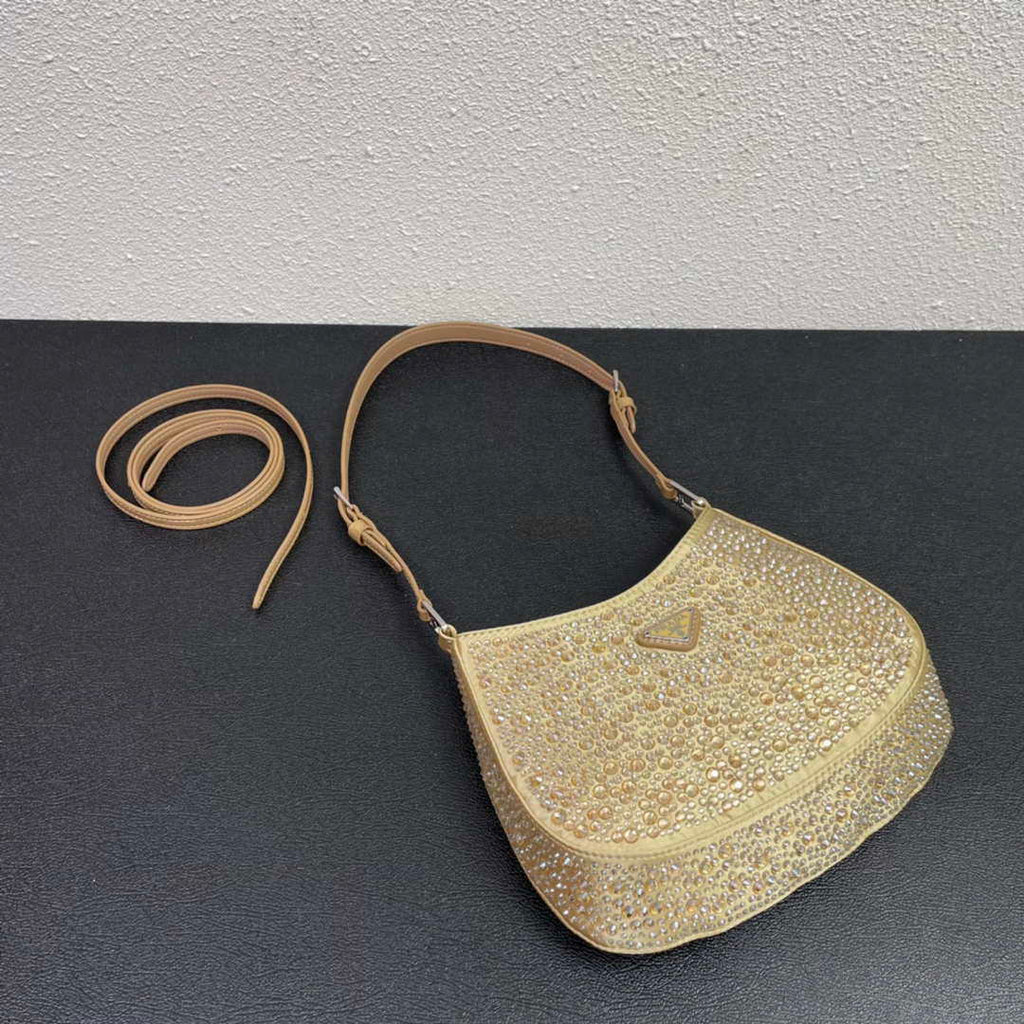 Prada 1BC169 Prada Cleo satin bag with appliqu¨¦s Gold