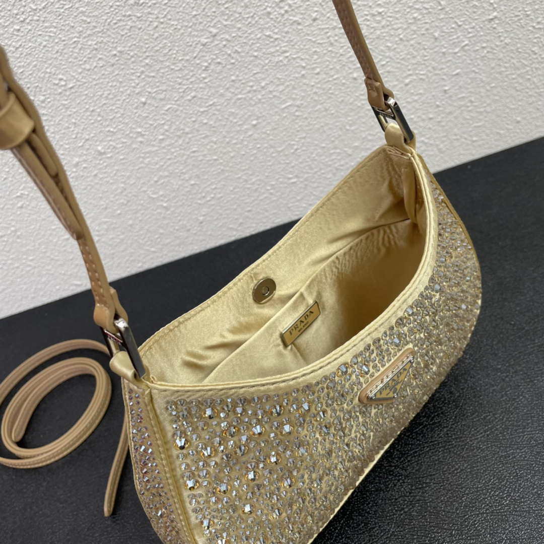 Prada 1BC169 Prada Cleo satin bag with appliqu¨¦s Gold