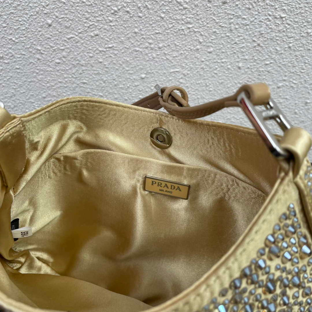 Prada 1BC169 Prada Cleo satin bag with appliqu¨¦s Gold
