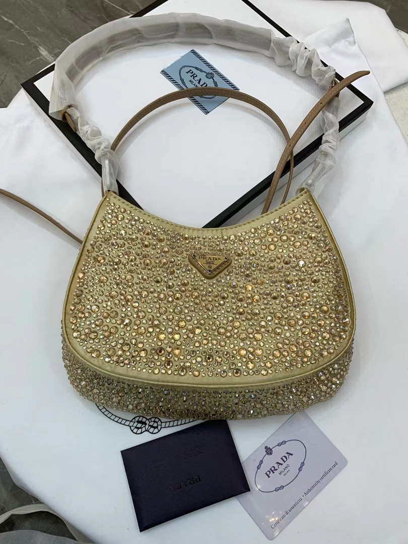 Prada 1BC169 Prada Cleo satin bag with appliqu¨¦s Gold