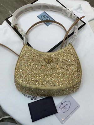 Prada 1BC169 Prada Cleo satin bag with appliqu¨¦s Gold - Default Title - View 10