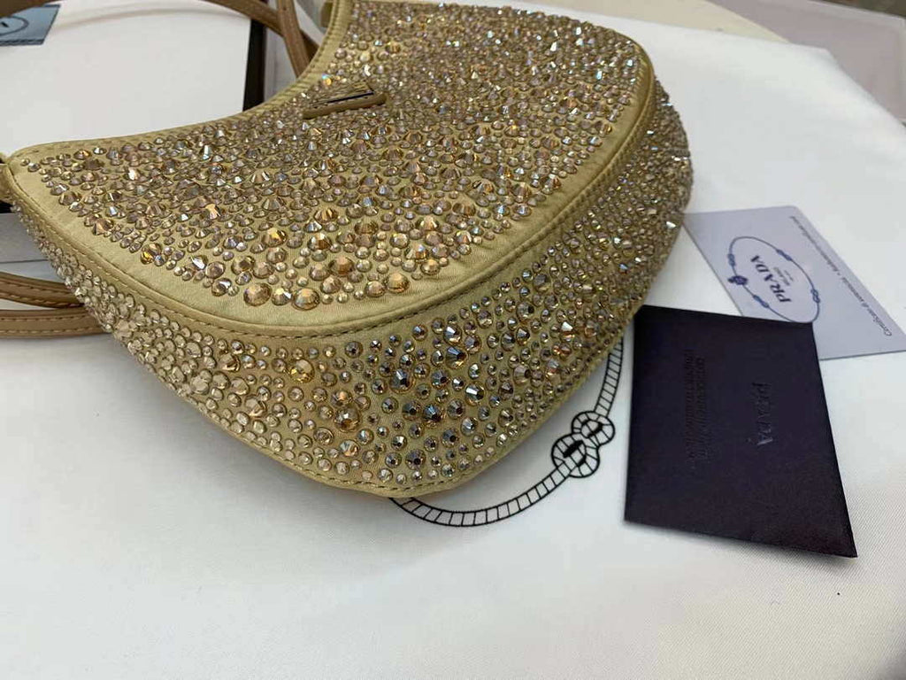 Prada 1BC169 Prada Cleo satin bag with appliqu¨¦s Gold