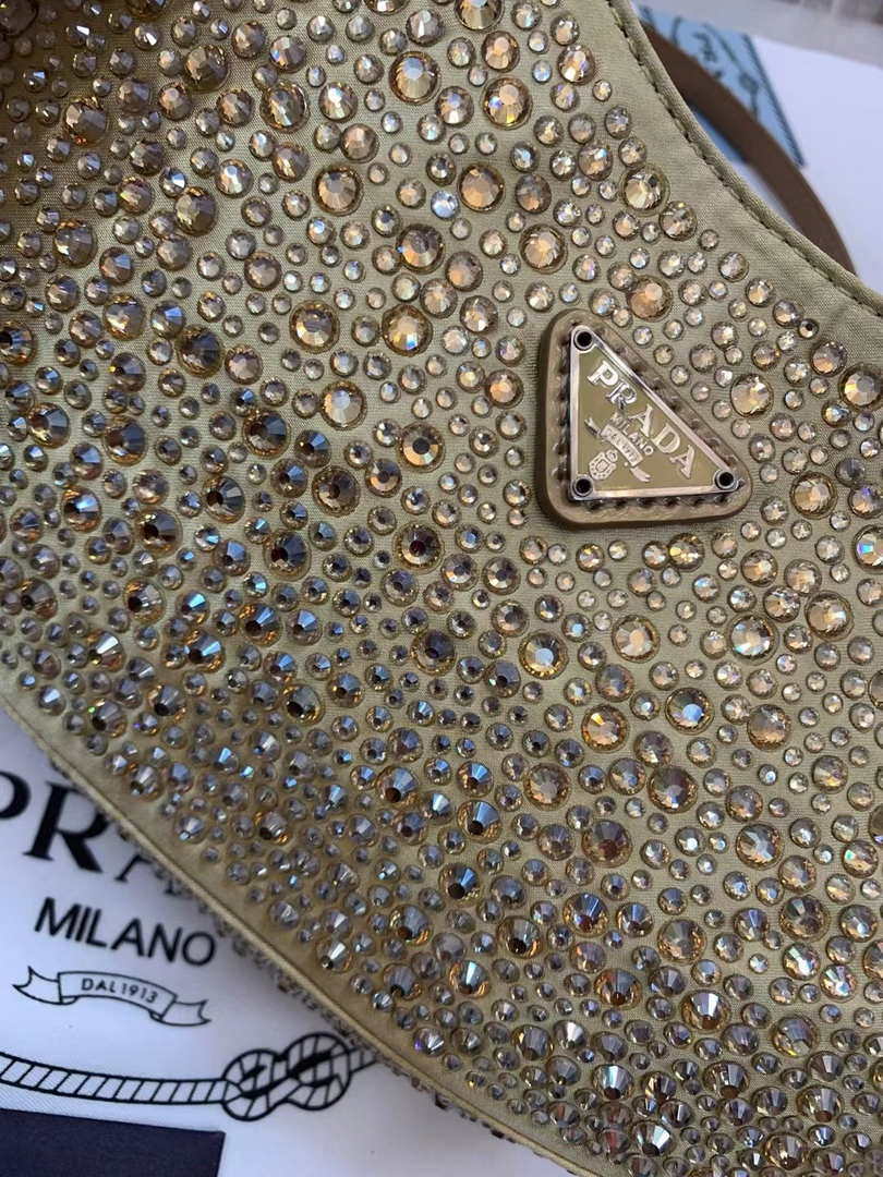 Prada 1BC169 Prada Cleo satin bag with appliqu¨¦s Gold