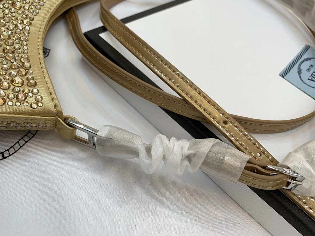 Prada 1BC169 Prada Cleo satin bag with appliqu¨¦s Gold