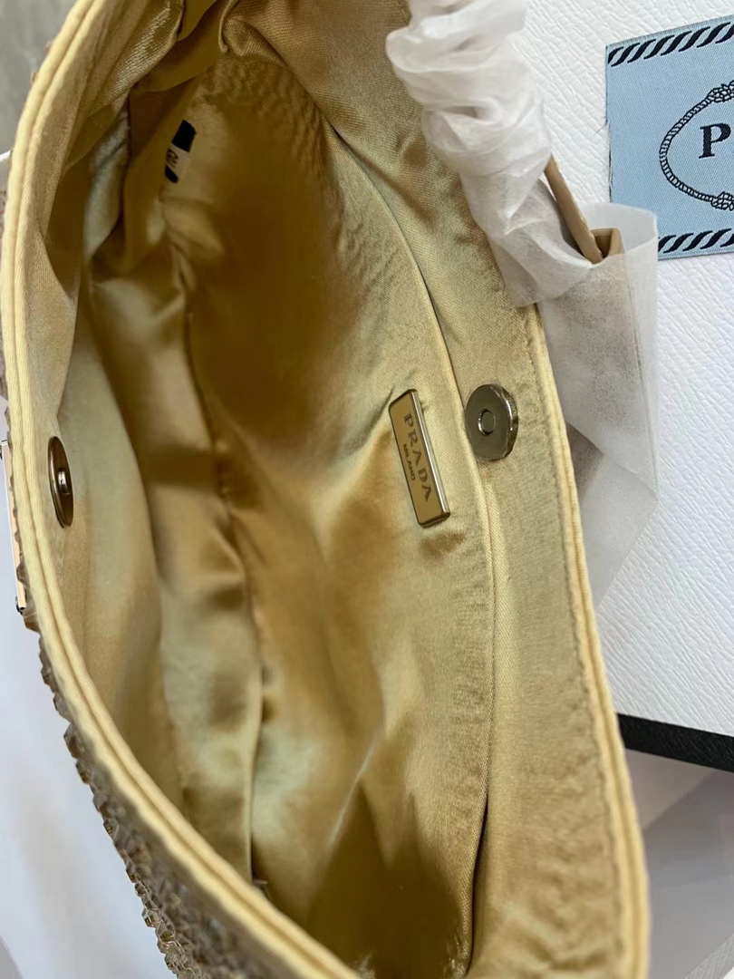 Prada 1BC169 Prada Cleo satin bag with appliqu¨¦s Gold