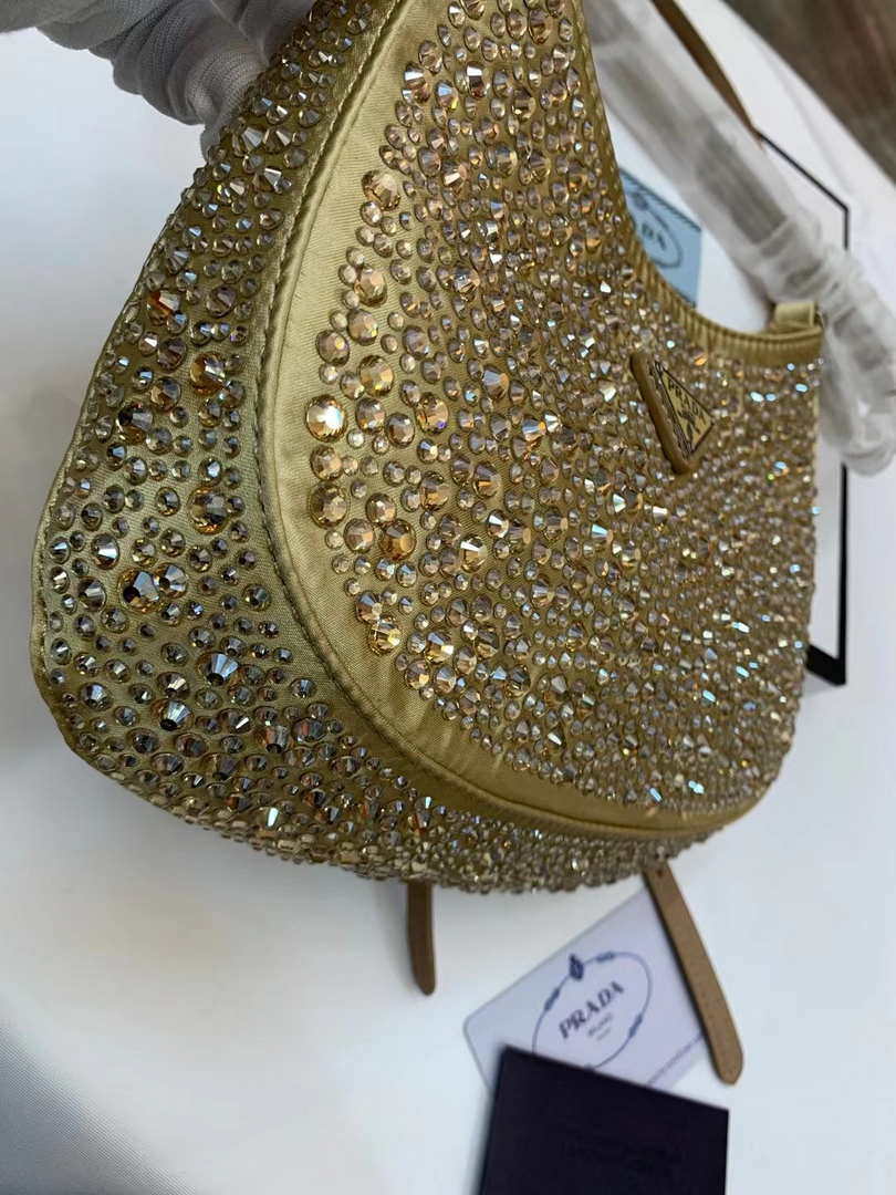 Prada 1BC169 Prada Cleo satin bag with appliqu¨¦s Gold