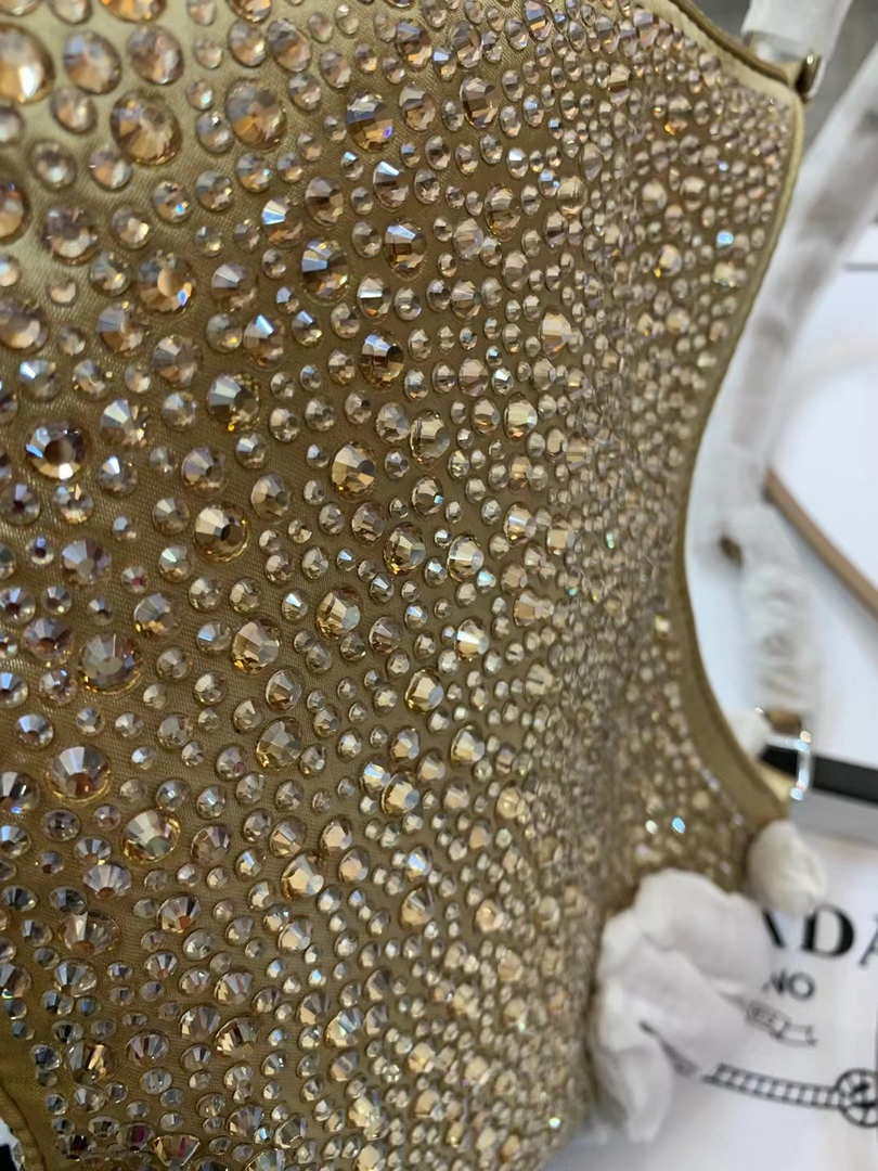 Prada 1BC169 Prada Cleo satin bag with appliqu¨¦s Gold