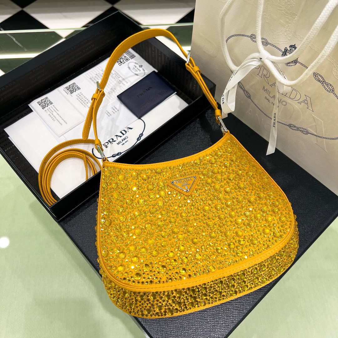 Prada 1BC169 Prada Cleo satin bag with appliqu¨¦s Gold Yellow
