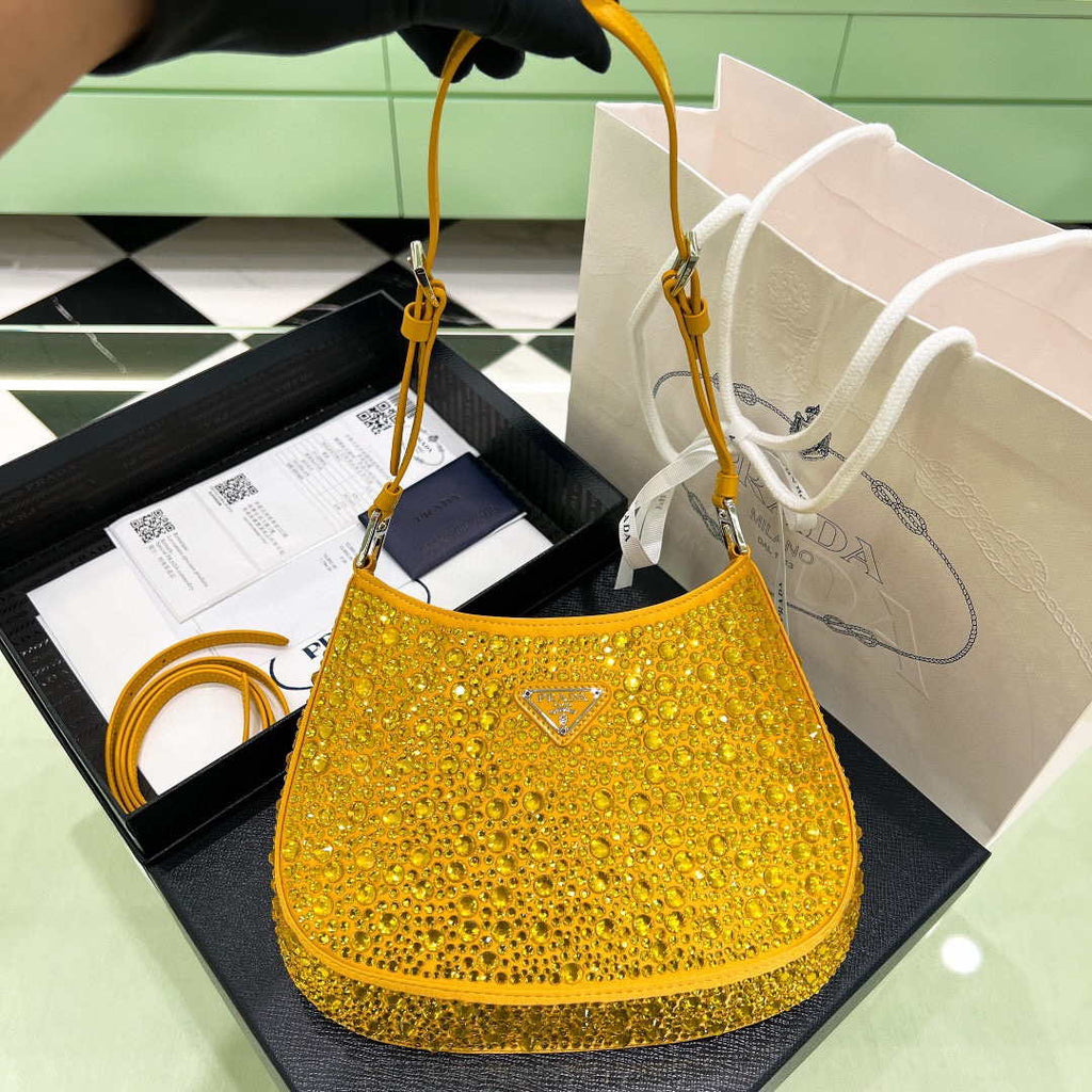 Prada 1BC169 Prada Cleo satin bag with appliqu¨¦s Gold Yellow