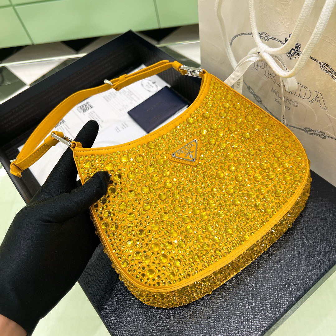 Prada 1BC169 Prada Cleo satin bag with appliqu¨¦s Gold Yellow