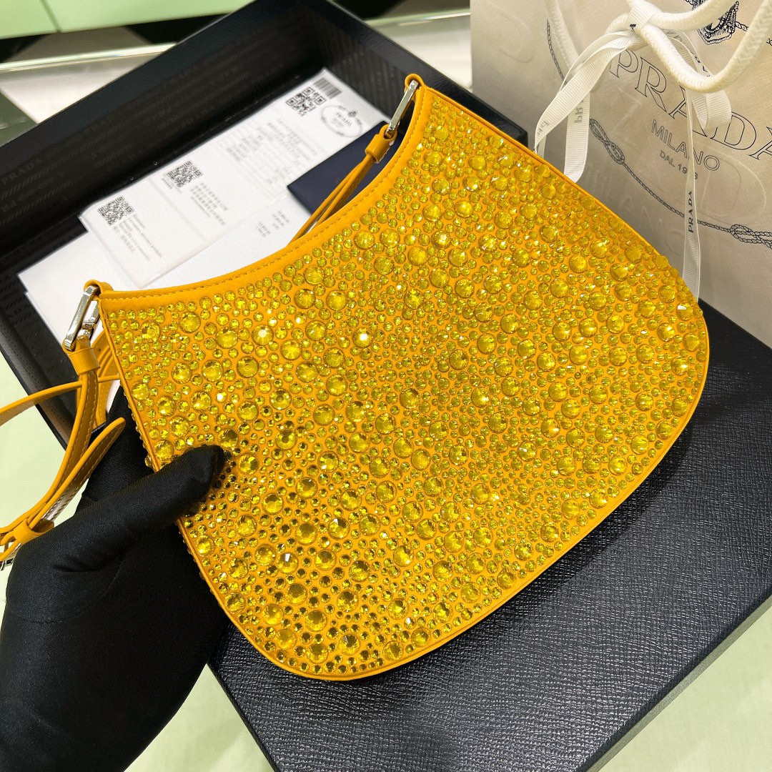 Prada 1BC169 Prada Cleo satin bag with appliqu¨¦s Gold Yellow