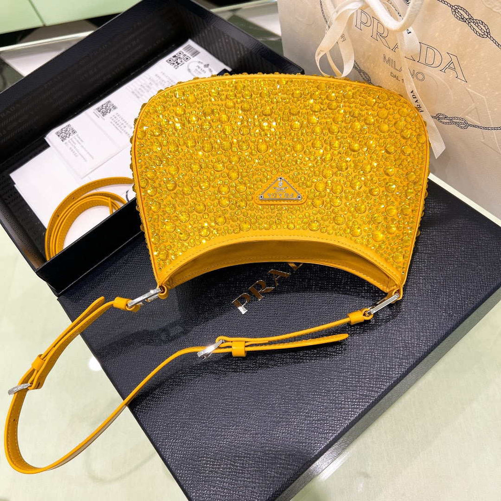 Prada 1BC169 Prada Cleo satin bag with appliqu¨¦s Gold Yellow