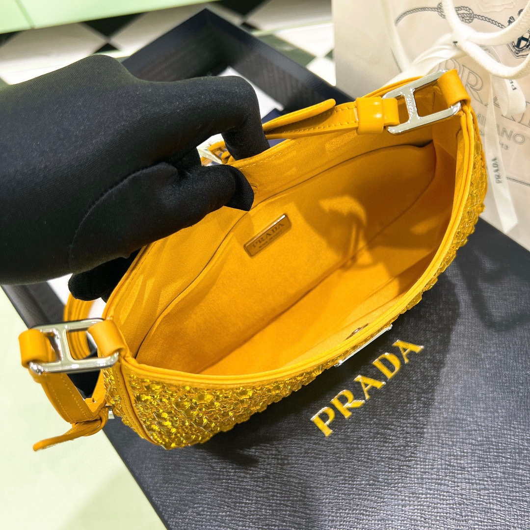 Prada 1BC169 Prada Cleo satin bag with appliqu¨¦s Gold Yellow