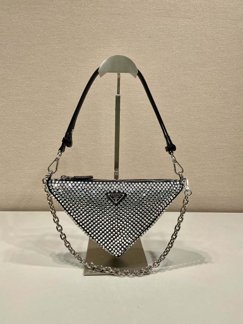 Prada 1BC190 Prada Triangle satin mini-bag with crystals Black - Default Title - View 1