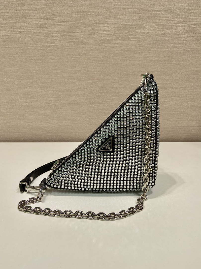 Prada 1BC190 Prada Triangle satin mini-bag with crystals Black - Default Title - View 2