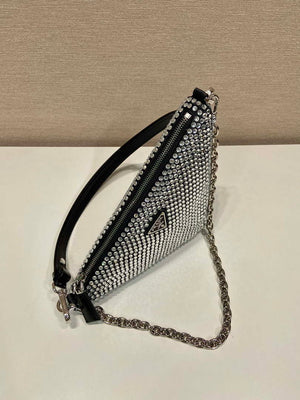Prada 1BC190 Prada Triangle satin mini-bag with crystals Black - Default Title - View 3