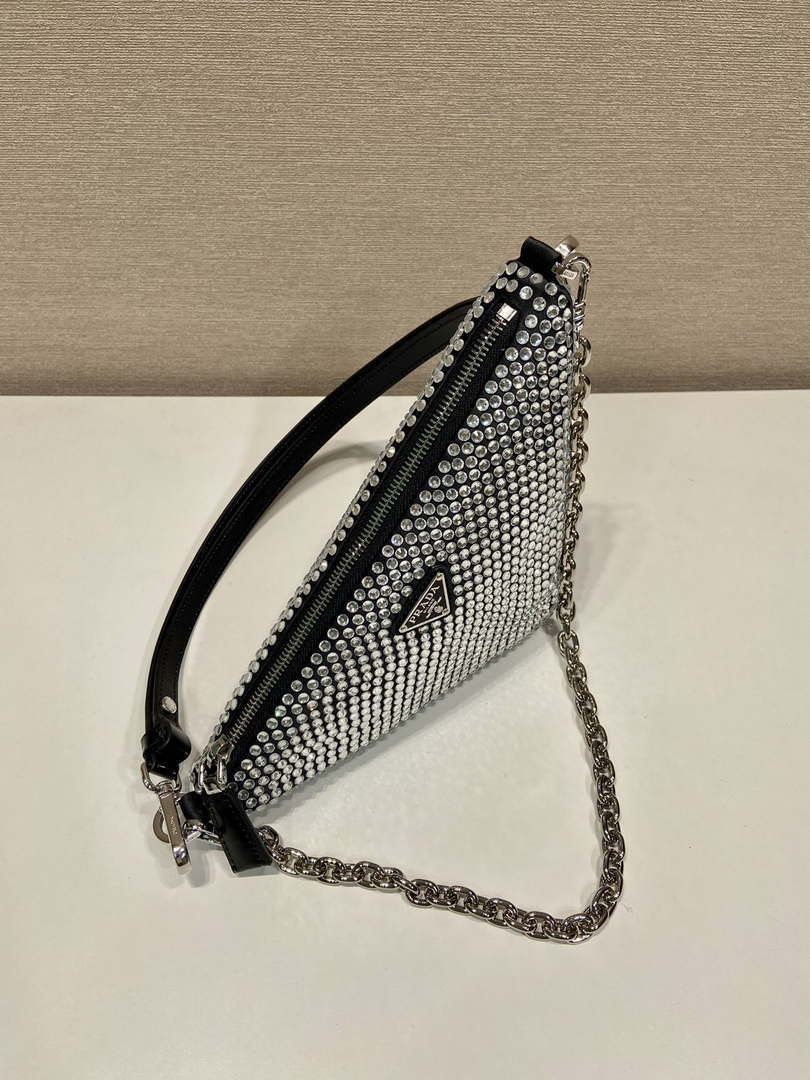 Prada 1BC190 Prada Triangle satin mini-bag with crystals Black - Default Title - View 3