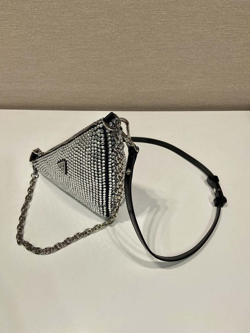 Prada 1BC190 Prada Triangle satin mini-bag with crystals Black