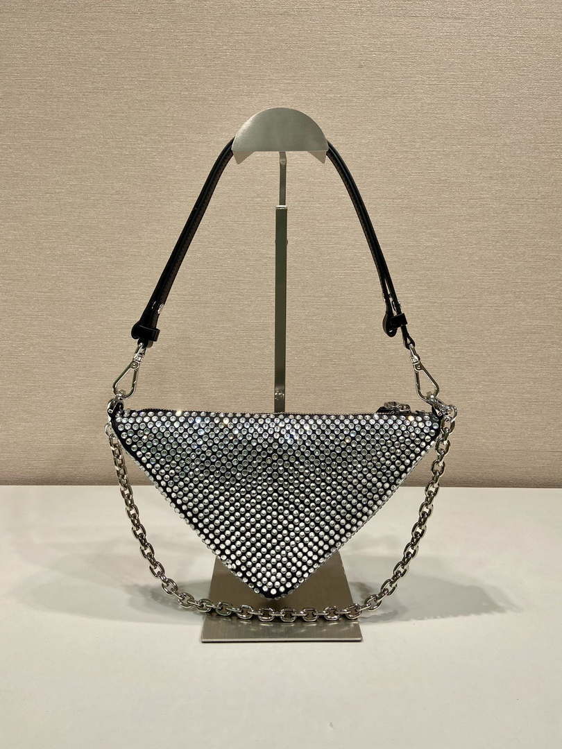 Prada 1BC190 Prada Triangle satin mini-bag with crystals Black