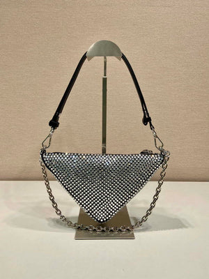Prada 1BC190 Prada Triangle satin mini-bag with crystals Black - Default Title - View 5