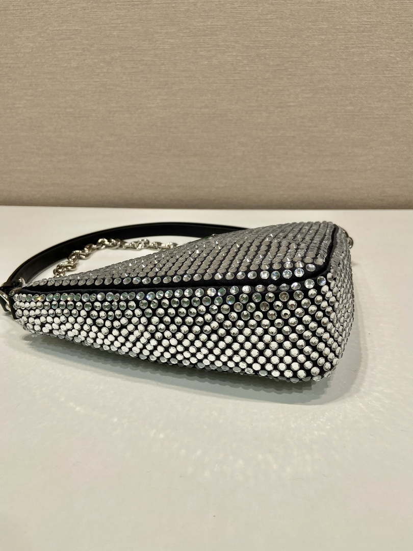 Prada 1BC190 Prada Triangle satin mini-bag with crystals Black - Default Title - View 6