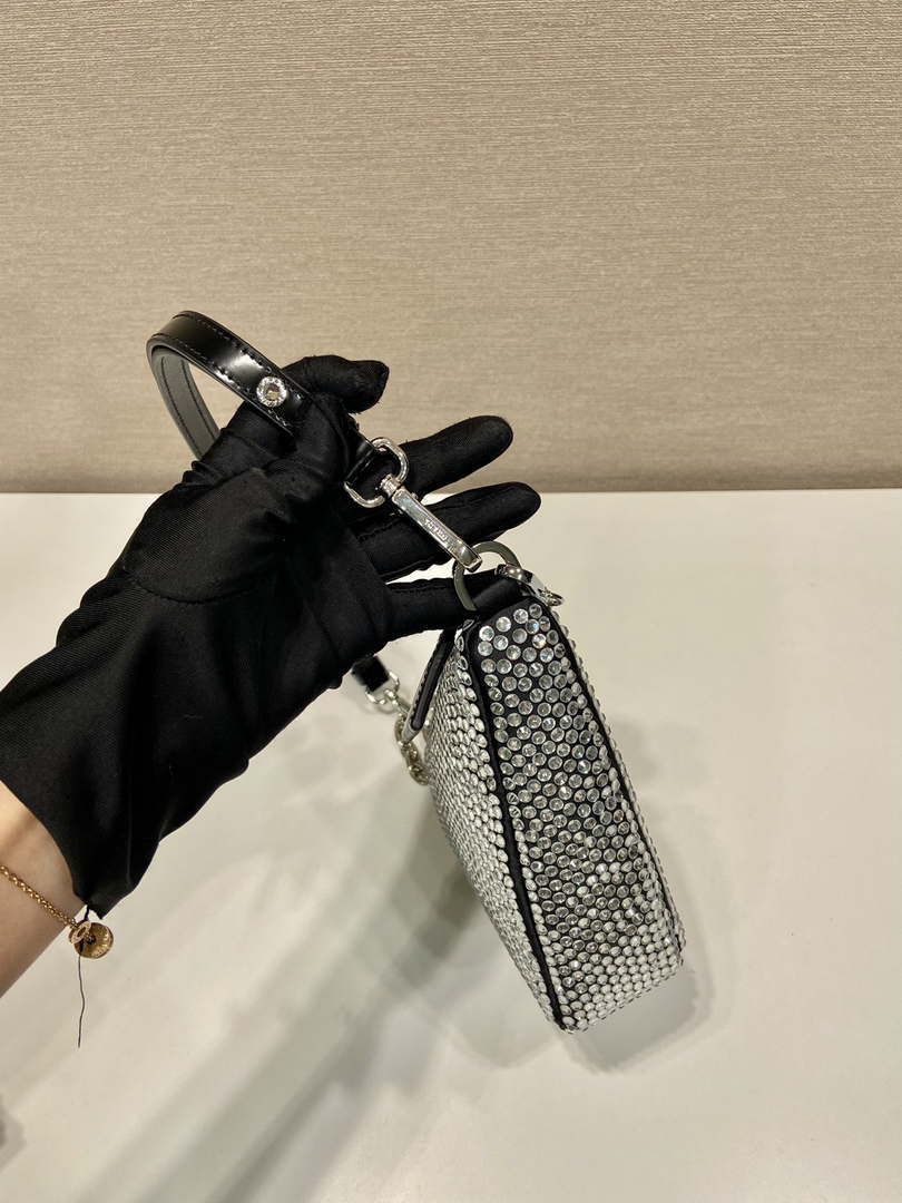 Prada 1BC190 Prada Triangle satin mini-bag with crystals Black - Default Title - View 7