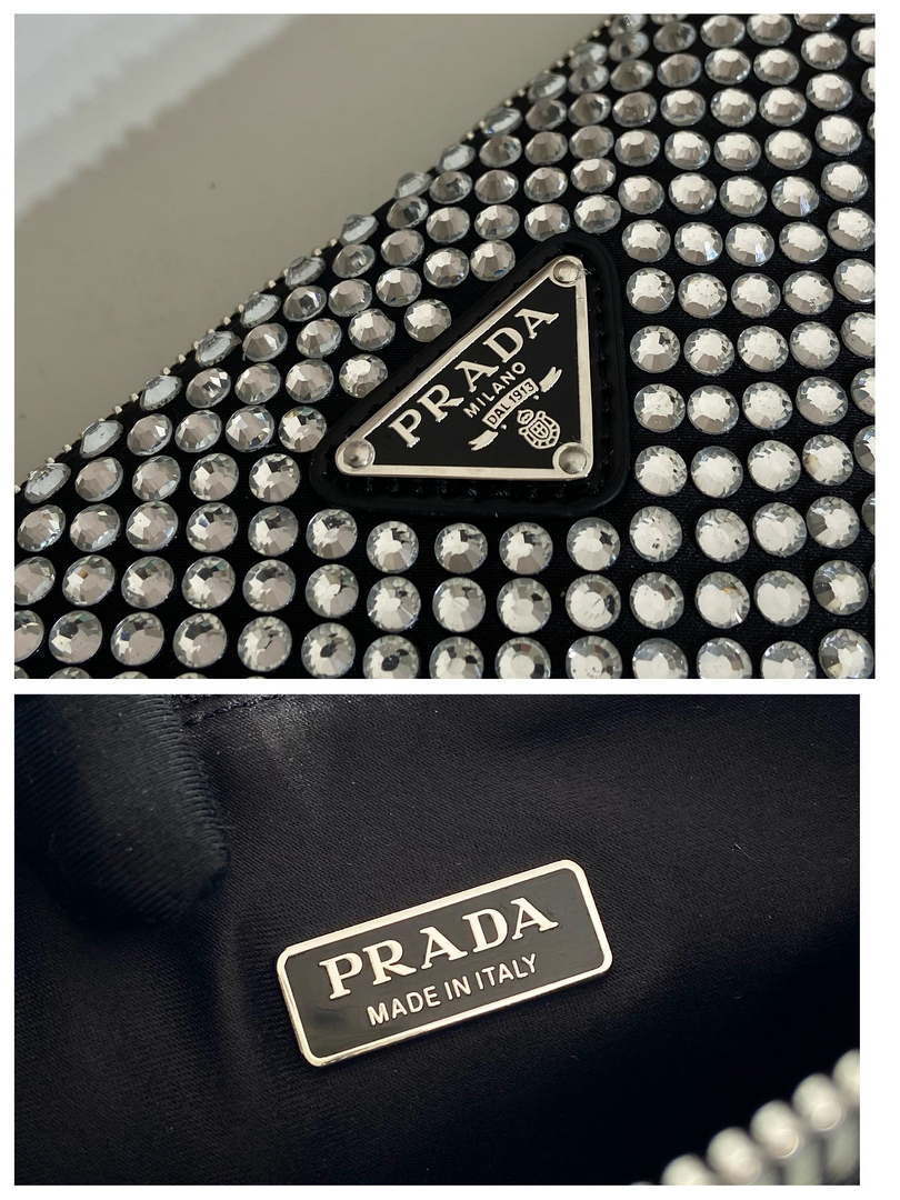 Prada 1BC190 Prada Triangle satin mini-bag with crystals Black - Default Title - View 9