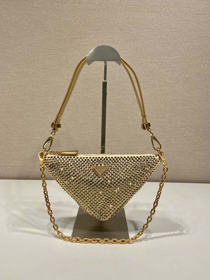 Prada 1BC190 Prada Triangle satin mini-bag with crystals Gold - Default Title - View 1