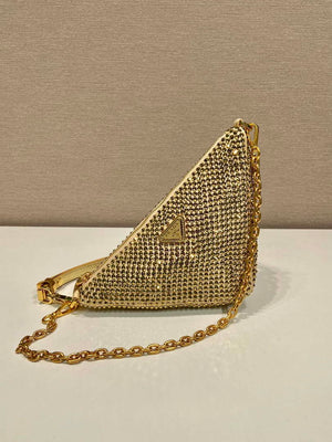 Prada 1BC190 Prada Triangle satin mini-bag with crystals Gold - Default Title - View 2